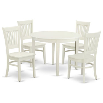 5-Piece Set, 4 Chair With Slatted Back and Table With Top, Linen White