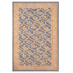 Bareens Designer Rugs - Shabby Chic Ziegler Danniell Blue Tan Hand-Knotted Wool Rug - 5'10'' x 9'2'' - Enhance the ambiance of your home with this magnificent Persian-influenced Turkish hand-knotted rug made by skilled artisans capable of creating the most exceptional vegetable dyes and hand-spun wool. This exquisite handmade rug is a one-of-a-kind Peshawar Kafkaz, otherwise identified as Chobi, Chobi Peshawar, Oushak, or Ziegler rug. These handmade rugs are crafted in Pakistan utilizing superior-quality wool imported from Australia, New Zealand, and Korea in two types of weaves: the Persian weave and the Mori weave. This rug is meticulously crafted by hand using the finest natural vegetable dyes extracted from local plants. The artisans use a blend of hand-spun local and fine merino wool, resulting in a rug with a compelling texture, higher lanolin content, and longer staple. The artisans occasionally incorporate natural or artificial silk into the pile to enhance specific motifs. The finished product is an awe-inspiring execution of flawless design and an understated palette that exudes elegance.