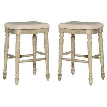 Home Square 2 Piece Backless Wood Bar Stool Set in White Wash