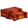 4"H Wooden Burlwood Veneer Keepsake Storage Boxes, Set of 2