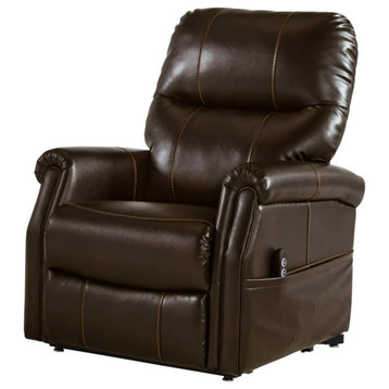 Transitional Power Recliner, Cushioned Seat & Back With Rolled Arms, Chocolate