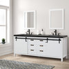 Eviva Dallas 84" White Barn Door Bathroom Vanity With Black Granite Top