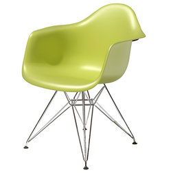 Midcentury Armchairs And Accent Chairs Eames Molded Plastic Arm Chair, Lime Green, Trivalent Chrome, Felt-Bottom Glides