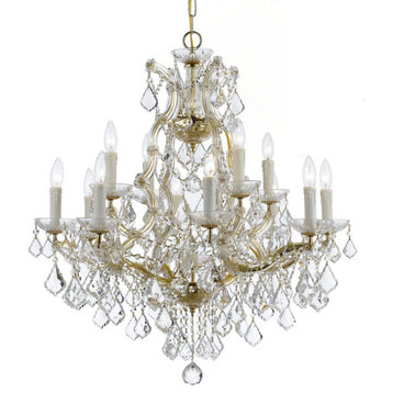Maria Theresa 13-Light 29" Traditional Chandelier in Gold with Clear Italian C