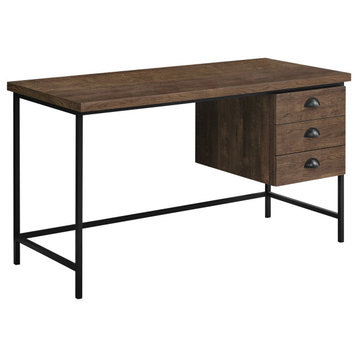 Modern Desk, Rectangular Top & 3 Storage Drawers With Cup Pulls, Reclaimed Brown