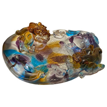 Chinese Liuli Crystal Glass Pate-de-verre Pixiu Bowl Display Figure Hvs243
