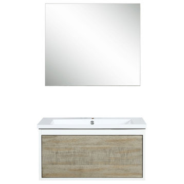 Scopi 30 Rustic Acacia Vanity, Acrylic Top with Integrated Sink, 28 Mirror