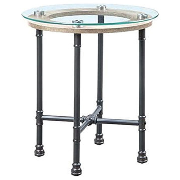 Lv00436 End Table, Clear Glass and Sandy Gray Finish Brantley