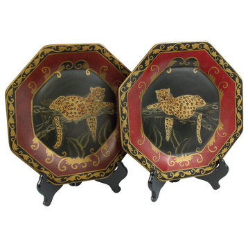 Leopard Plates and Plate Stands, Set of 2
