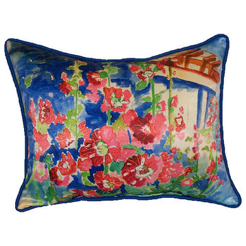 Pair of Betsy Drake Hollyhocks Large Pillows 15 Inch x 22 Inch
