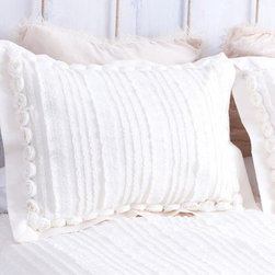 Cream Ruffled Pillow Sham With Rosette Trim - Pillowcases And Shams
