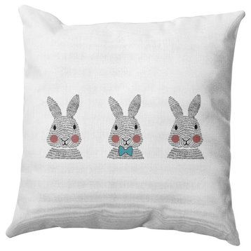 Bunny Triplets Easter Decorative Throw Pillow, Explorer Blue, 26x26"