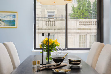 Inspiration for a mid-sized contemporary dining room remodel in New York with blue walls