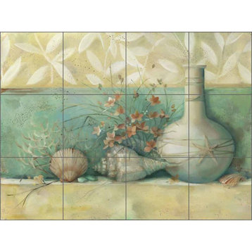 Ceramic Tile Mural Backsplash, Tuscan Shells II by Louise Montillio, 24"x18"