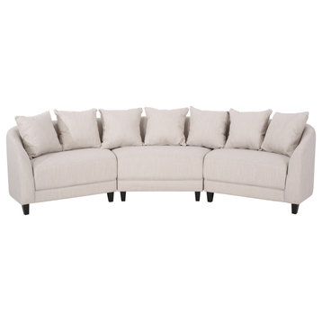 McCardell Fabric 3 Seater Curved Sectional Sofa, Beige + Dark Brown