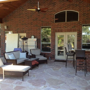 Circle C Ranch in South Austin, TX, covered porch and poolside patio