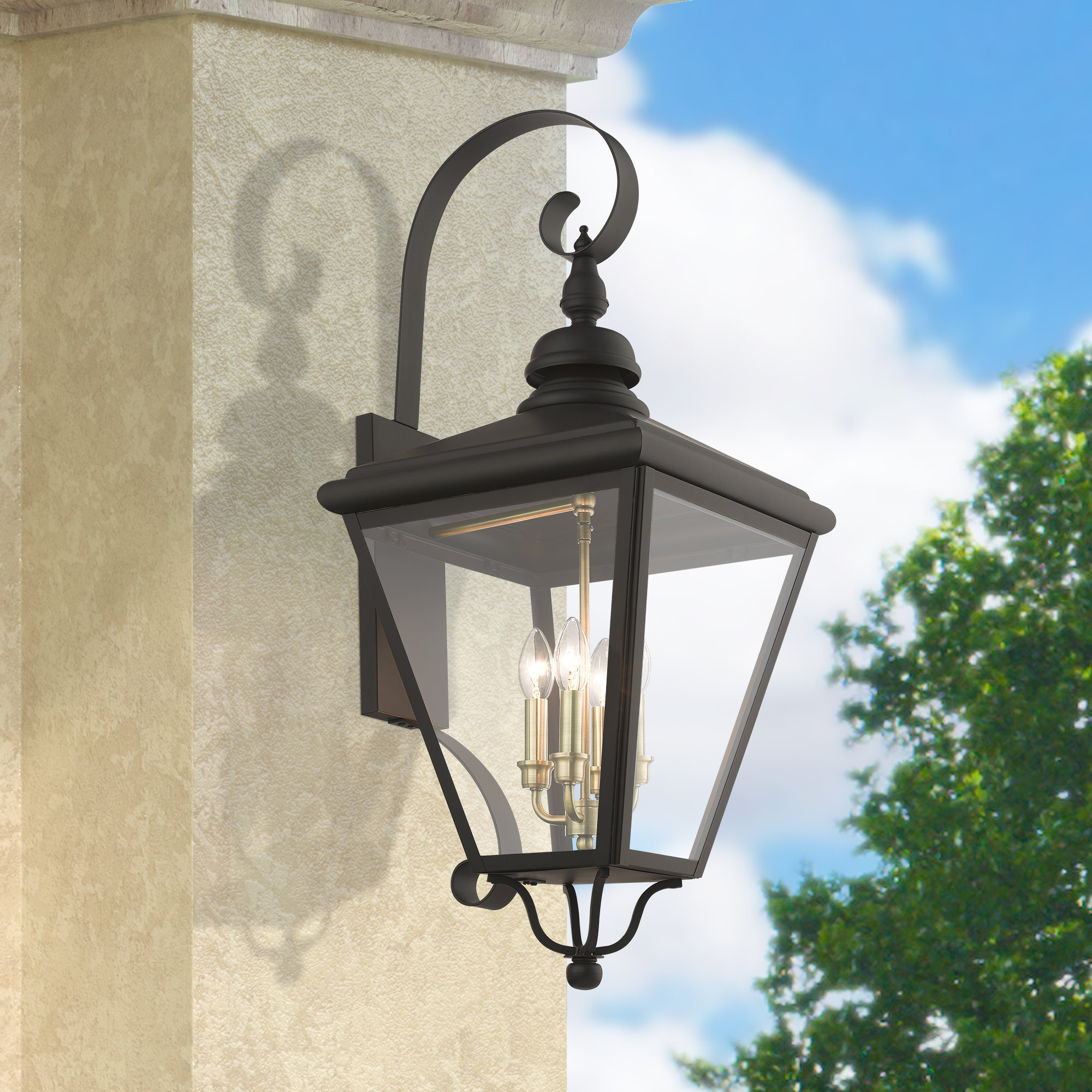 4 Light Bronze Outdoor Extra Large Wall Lantern, Antique Brass ...
