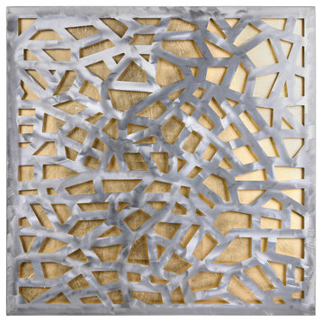 "Gold Enigma" Polished Steel Sculpture Abstract Wall Art With Gold Leaf