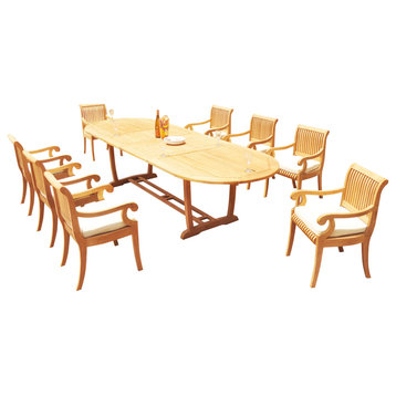9-Piece Outdoor Teak Dining Set: 117" Masc Extn Oval Table, 8 Giva Arm Chairs