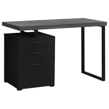 Modern Desk, Floating Top With 2 Storage Drawers & File Drawer, Black/Gray