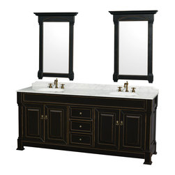 Wyndham Collection Andover 80" Vanity, Carrera Marble Top,White Sinks - Bathroom Vanities And Sink Consoles
