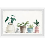 Parvez Michel Inc. - "Heart-Shaped Leaves" Framed Painting Print - Perfect for mixing and matching with your real plants, this watercolor painting print features five potted plants that each rest in a unique, patterned pot of their own. Proudly printed in the USA, this piece is printed on high quality archive paper and professionally hand-framed. With wall-mounting hooks included, this artful accent is ready to hang up as soon as it reaches your front door.