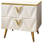 Homary - Nordic White Nightstand 2-Drawer Bedside Table V-Shaped Facet & Gold Pulls - Style: Modern