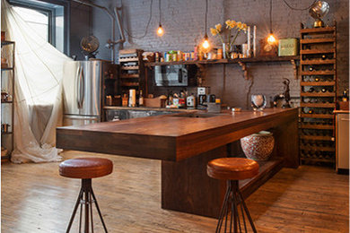 Design ideas for an industrial home bar in New York.
