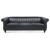 CRO Decor 84''W Rolled Arm Chesterfield Three Seater Leather Sofa in Black