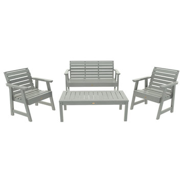 4' Weatherly Bench, Chairs, Conversation Table, 4-Piece Set, Coastal Teak