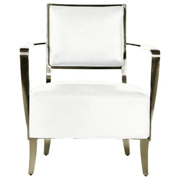 Ohone Accent Chair, White, Full Grain Leather, Brushed Stainless Steel