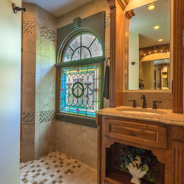 Bathroom with custom granite window accents