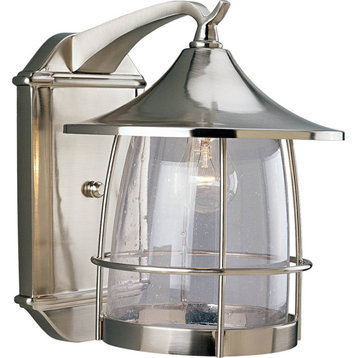 1-Light Wall Lantern, Brushed Nickel With Clear Seeded