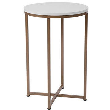 Hampstead Collection End Table With Matte Gold Frame, White