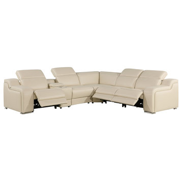 Marco-6-Piece, 3-Power Reclining Italian Leather Sectional, Beige