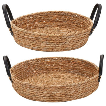 Truu Design Set of 2 Brown Farmhouse Tray Baskets with Handles