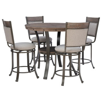 Linon Franklin 5 Pce Wood & Steel Gathering Counter Height Dining Set in Pewter