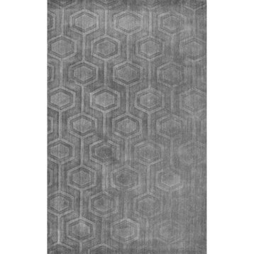 nuLOOM Hand Woven Monochrome Wool Rug, Gray, 3'x5'
