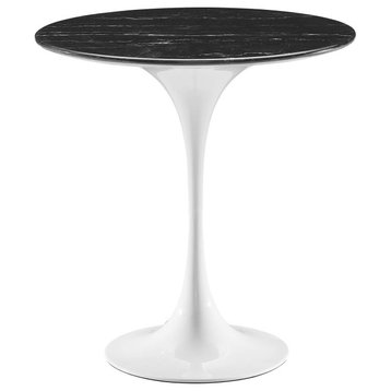 Sofa Side Table, Round, Black White, Artificial Marble, Metal, Modern