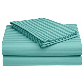 Premium Striped 600 Thread Count Egyptian Cotton Sheet Set - Twin XL, Teal