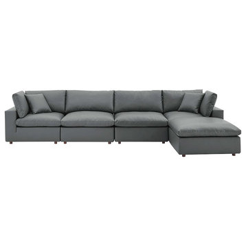 Modway Commix 79" Down Filled Overstuffed Vegan 5-Pc Sectional, GY -EEI-4917-GRY