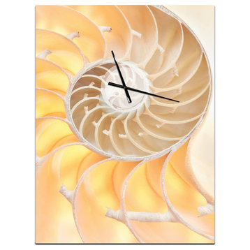 Golden Nautilus Shell Pattern Oversized Coastal Metal Clock, 30x40