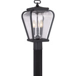 Quoizel - Quoizel PRV9009K Province 3 Light Outdoor Lantern in Mystic Black - Province is in a word elegant. It s a French inspired look with touches of Contemporary styling. It features clear seedy glass for an aged feel and a base that is classically styled. The signature Mystic Black finish is a soft matte that is the perfect complement to this great outdoor collection.