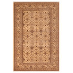 Bareens Designer Rugs - Shabby Chic Ziegler Hulda Beige Brown Hand-Knotted Wool Rug - 6'1'' x 9'2'' - Enhance the ambiance of your home with this magnificent Persian-influenced Turkish hand-knotted rug made by skilled artisans capable of creating the most exceptional vegetable dyes and hand-spun wool. This exquisite handmade rug is a one-of-a-kind Peshawar Kafkaz, otherwise identified as Chobi, Chobi Peshawar, Oushak, or Ziegler rug. These handmade rugs are crafted in Pakistan utilizing superior-quality wool imported from Australia, New Zealand, and Korea in two types of weaves: the Persian weave and the Mori weave. This rug is meticulously crafted by hand using the finest natural vegetable dyes extracted from local plants. The artisans use a blend of hand-spun local and fine merino wool, resulting in a rug with a compelling texture, higher lanolin content, and longer staple. The artisans occasionally incorporate natural or artificial silk into the pile to enhance specific motifs. The finished product is an awe-inspiring execution of flawless design and an understated palette that exudes elegance.