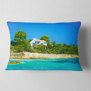 House on the Island of Cyprus Landscape Wall Throw Pillow, 12"x20"