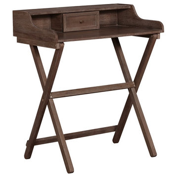 Linon Cade Wood Folding Desk with Small Drawer in Antique Walnut Brown Stain