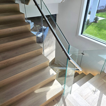 Project #129 | Modern White Oak Staircase with Slanted Risers