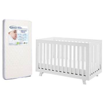 Home Square 2-Piece Set with 3 in 1 Crib & 2-in-1 Crib Mattress in White