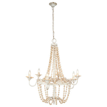 Large White Metal and Wood Bead Chandelier, 30�x34�