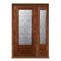 Pre-hung Side light Door 80 Wood Alder Marsala 1 Panel 3/4 Lite Glass - Front Doors